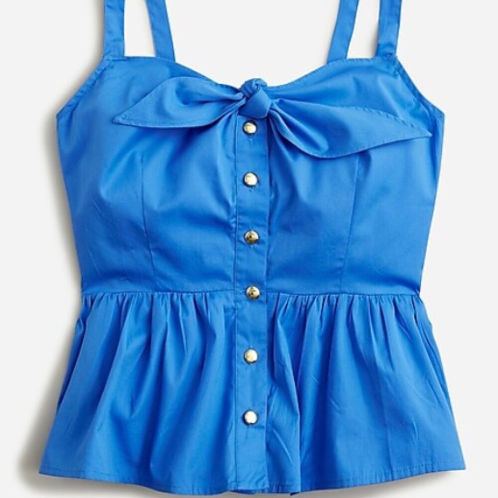 J Crew Tie-front button-up peplum top in cotton poplin